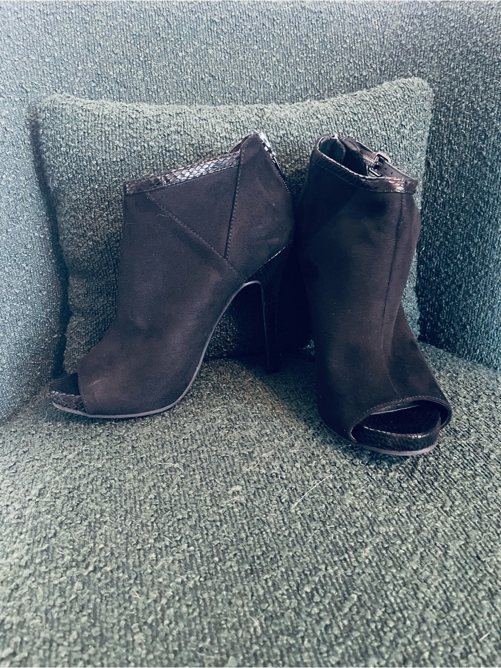 GBG Los Angeles Black Suede Peep-Toe Ankle Booties